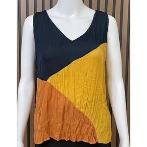 Anthropologie Current Air Women's S Yellow Tank Satin‎ Blouse Flowy Colorblock